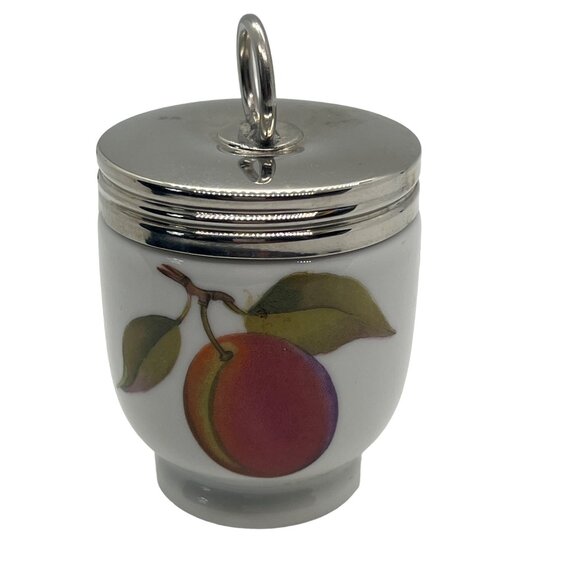 Vintage 70s Royal Worcester Egg Coddler Stainless Steel Lid Leaves Fruit Design - Picture 1 of 5